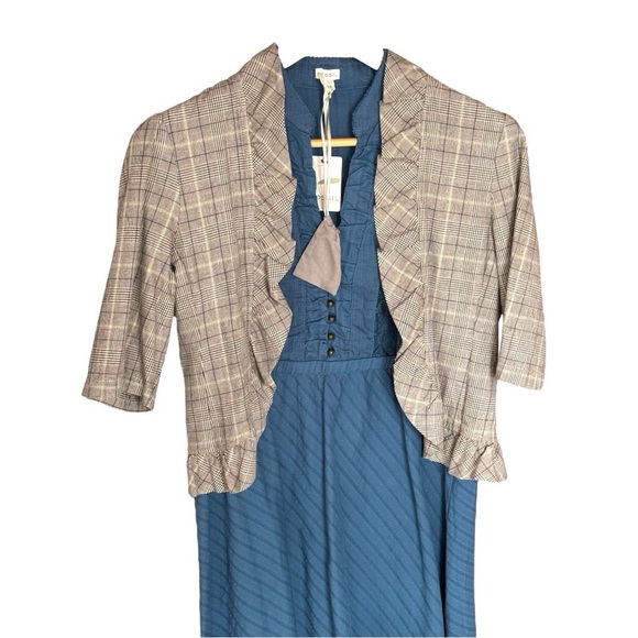 NWOT Chic Blue Dress with Plaid Jacket - Picture 3 of 15
